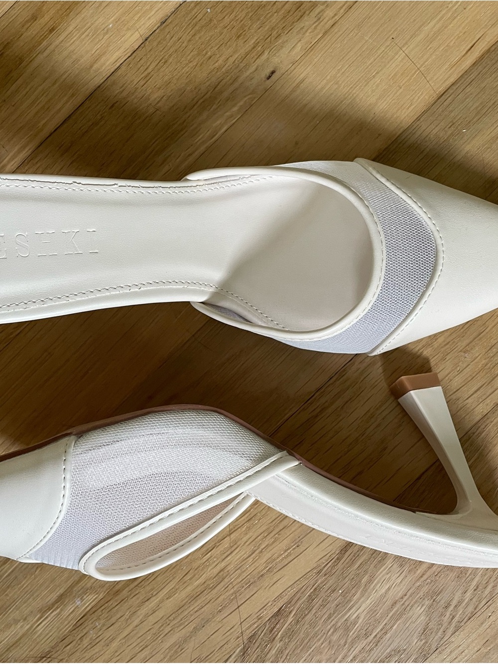 Meshki Cream Pointed Mule Heels - Picture 2 of 2